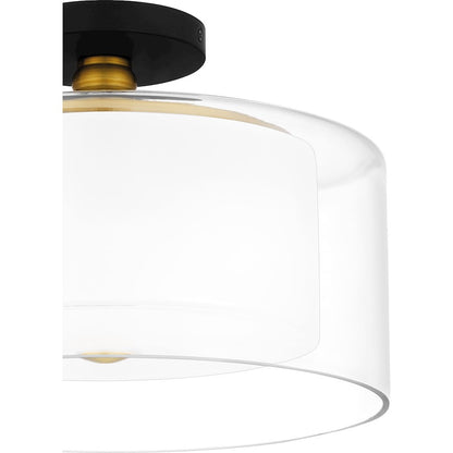 Quoizel Rowland 2 Light Semi-Flush Mount, Black/Clear/Sandblasted