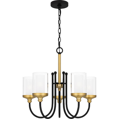 Quoizel Rowland 5 Light Chandelier, Matte Black/Clear/Sandblasted