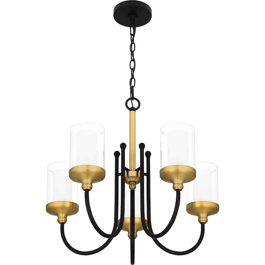 Quoizel Rowland 5 Light Chandelier, Matte Black/Clear/Sandblasted