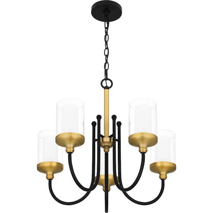 Quoizel Rowland 5 Light Chandelier, Matte Black/Clear/Sandblasted