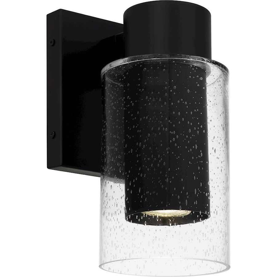 Quoizel Sawyer 5in 1-Light Outdoor Wall Sconce | Modern Matte Black and Clear Seedy Glass | Front Door & Porch | Model SAW8004MBK