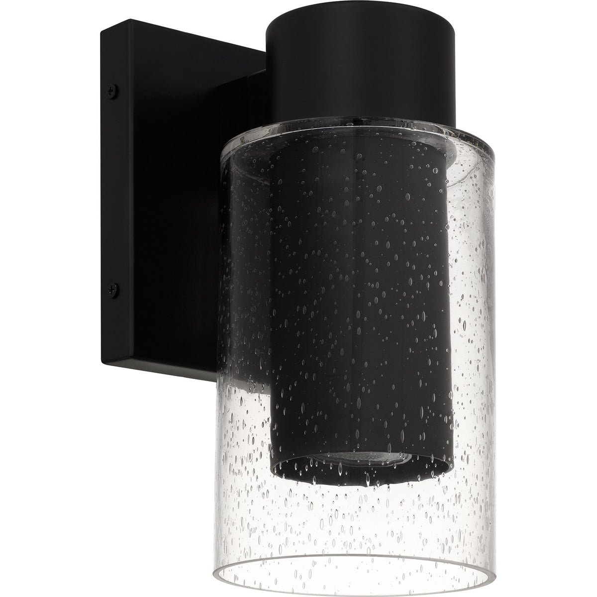 Quoizel Sawyer 5in 1-Light Outdoor Wall Sconce | Modern Matte Black and Clear Seedy Glass | Front Door & Porch | Model SAW8004MBK