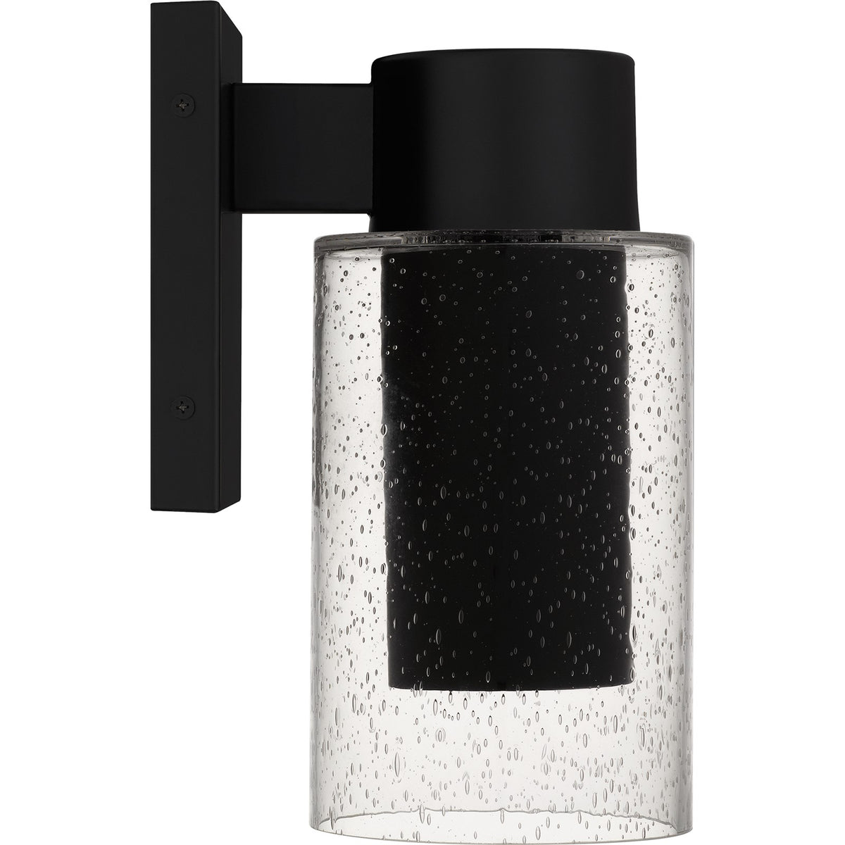 Quoizel Sawyer 5in 1-Light Outdoor Wall Sconce | Modern Matte Black and Clear Seedy Glass | Front Door & Porch | Model SAW8004MBK