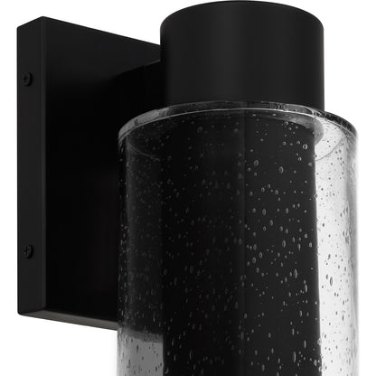Quoizel Sawyer 5in 1-Light Outdoor Wall Sconce | Modern Matte Black and Clear Seedy Glass | Front Door & Porch | Model SAW8004MBK