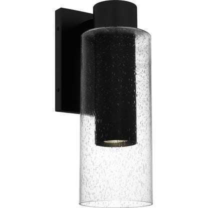 Quoizel Sawyer 15in 1-Light Outdoor Wall Sconce | Modern Matte Black and Clear Seedy Glass | Front Door & Porch | 5.25 x 7 x 15 in | Model SAW8005MBK