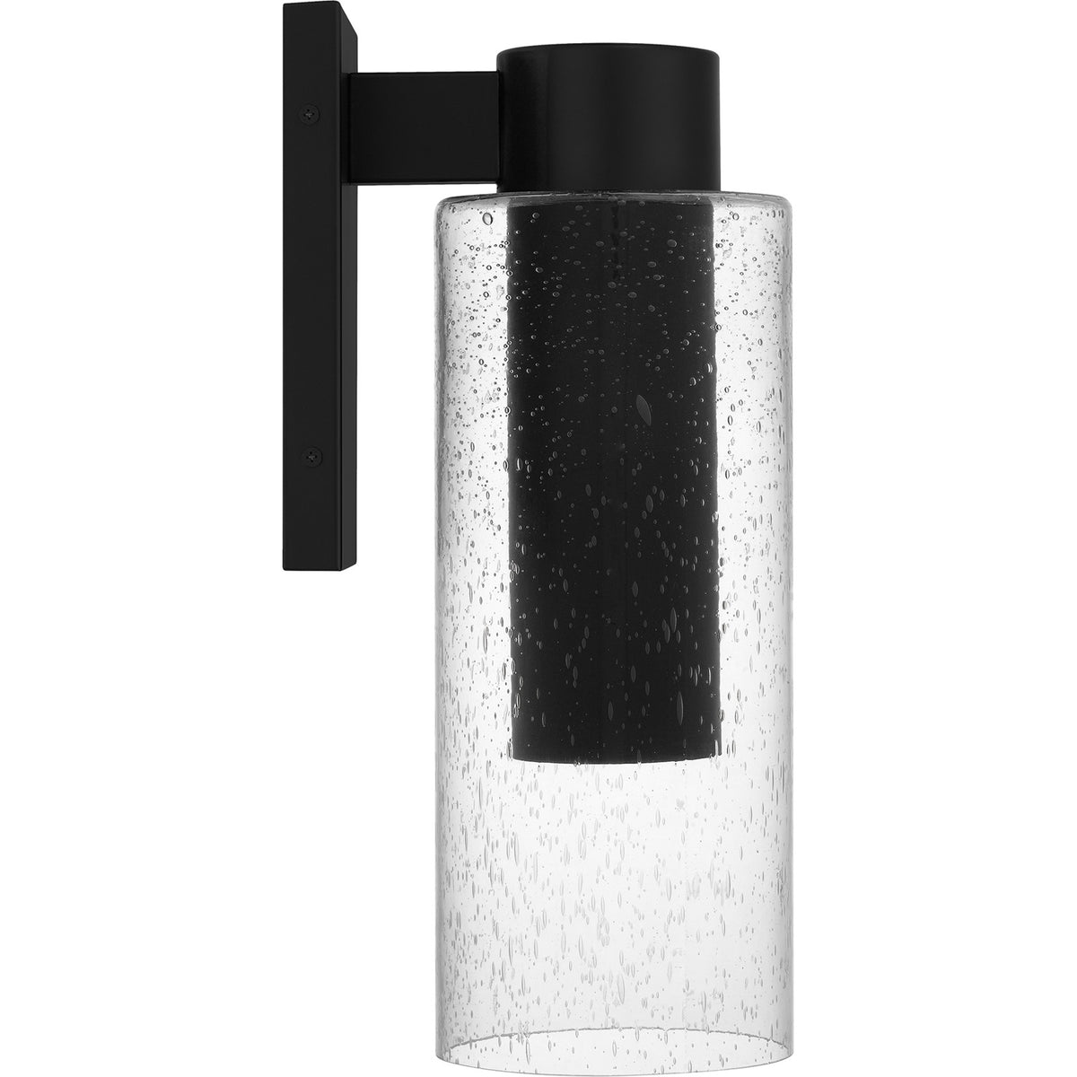 Quoizel Sawyer 15in 1-Light Outdoor Wall Sconce | Modern Matte Black and Clear Seedy Glass | Front Door & Porch | 5.25 x 7 x 15 in | Model SAW8005MBK