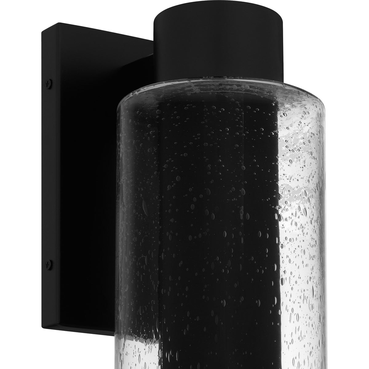 Quoizel Sawyer 15in 1-Light Outdoor Wall Sconce | Modern Matte Black and Clear Seedy Glass | Front Door & Porch | 5.25 x 7 x 15 in | Model SAW8005MBK