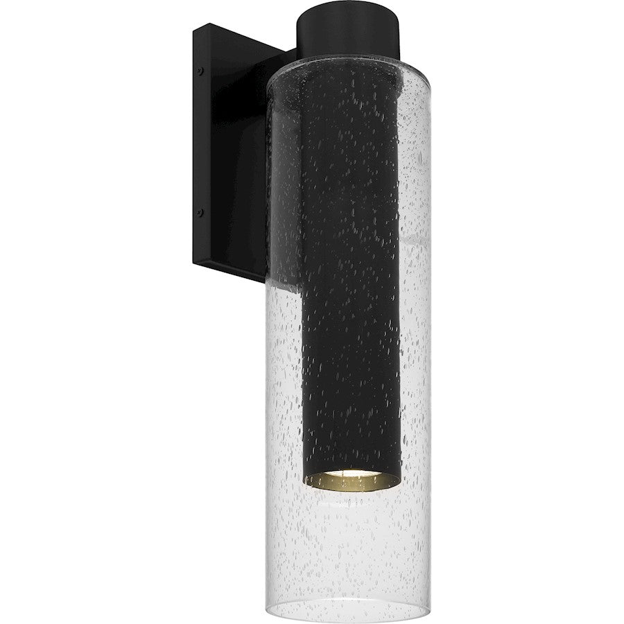 Quoizel Sawyer 19in 1-Light Outdoor Wall Sconce | Modern Matte Black and Clear Seedy Glass | Front Door & Porch | Model SAW8105MBK