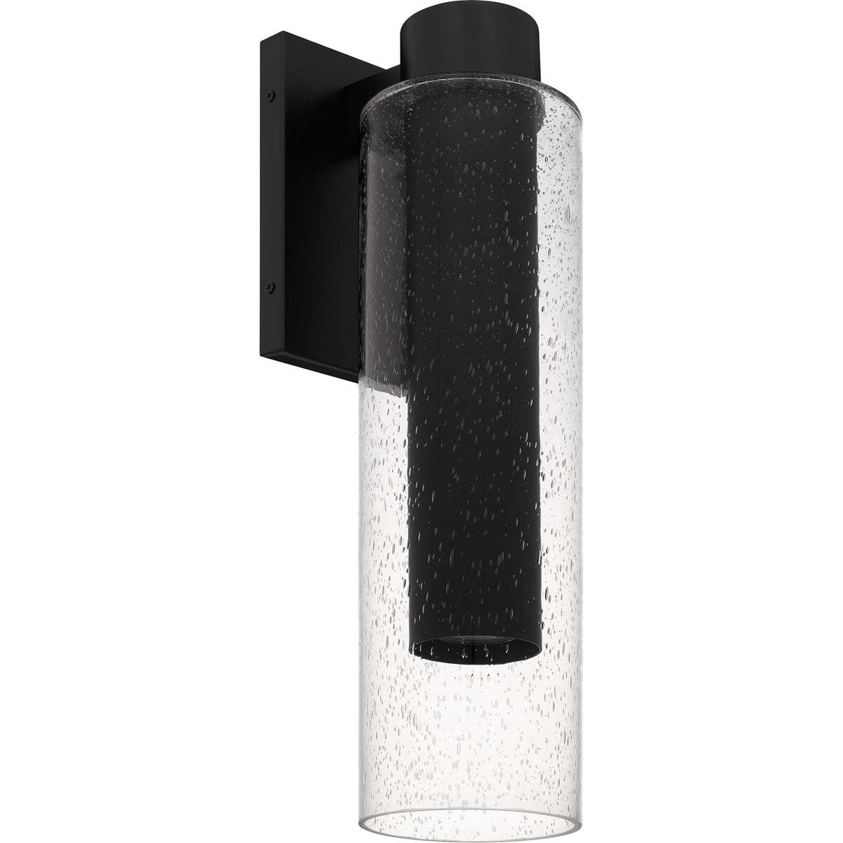 Quoizel Sawyer 19in 1-Light Outdoor Wall Sconce | Modern Matte Black and Clear Seedy Glass | Front Door & Porch | Model SAW8105MBK
