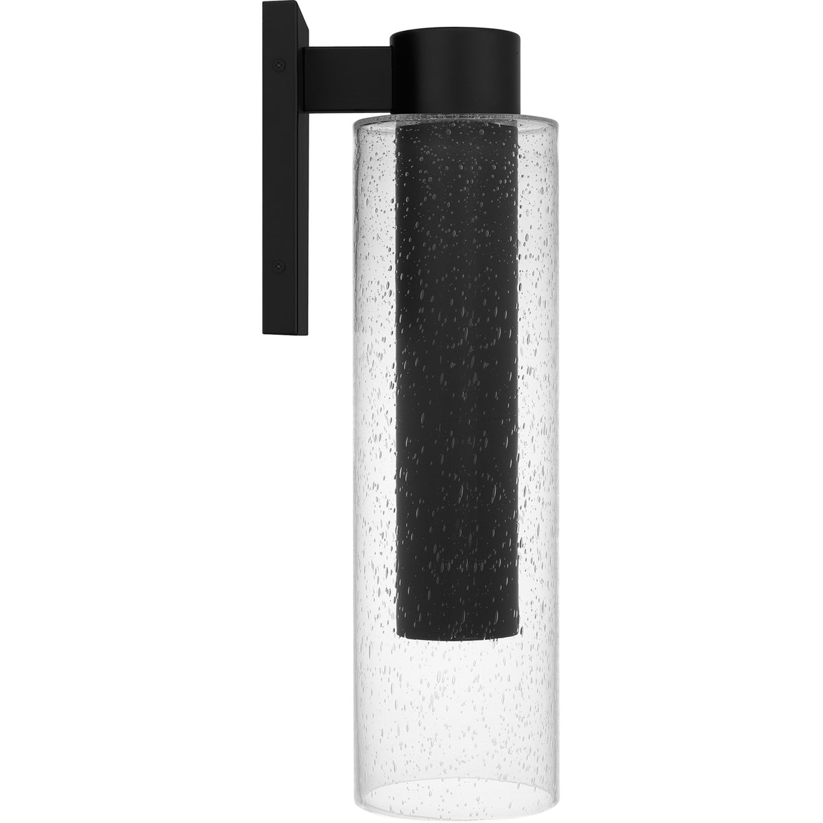 Quoizel Sawyer 19in 1-Light Outdoor Wall Sconce | Modern Matte Black and Clear Seedy Glass | Front Door & Porch | Model SAW8105MBK