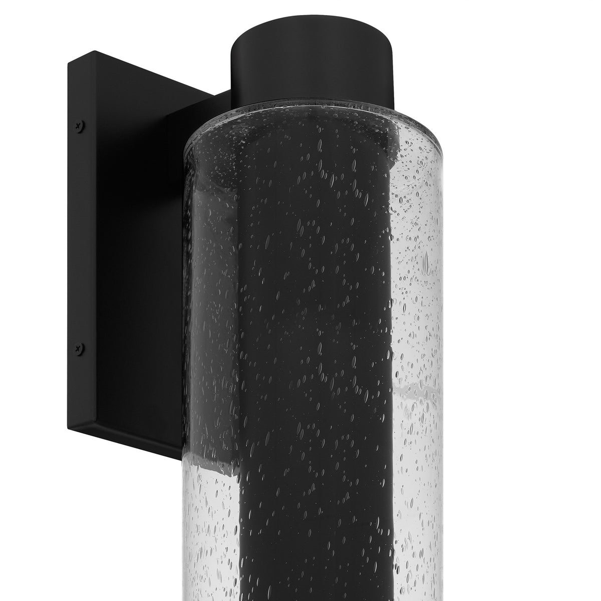 Quoizel Sawyer 19in 1-Light Outdoor Wall Sconce | Modern Matte Black and Clear Seedy Glass | Front Door & Porch | Model SAW8105MBK