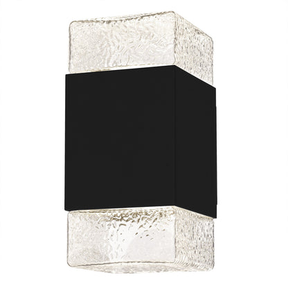 Quoizel Saxton 10in 1-Light Outdoor Wall Sconce | Contemporary Matte Black and Clear Textured Glass | Front Door & Porch | Model SAX8305MBK