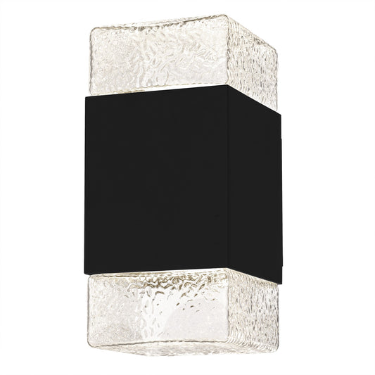 Quoizel Saxton 10in 1-Light Outdoor Wall Sconce | Contemporary Matte Black and Clear Textured Glass | Front Door & Porch | Model SAX8305MBK