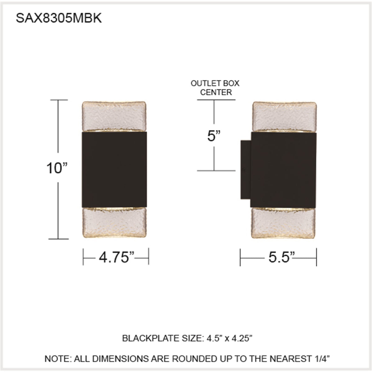 Quoizel Saxton 10in 1-Light Outdoor Wall Sconce | Contemporary Matte Black and Clear Textured Glass | Front Door & Porch | Model SAX8305MBK