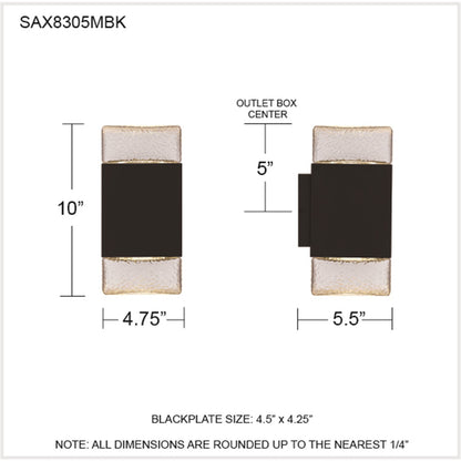 Quoizel Saxton 10in 1-Light Outdoor Wall Sconce | Contemporary Matte Black and Clear Textured Glass | Front Door & Porch | Model SAX8305MBK