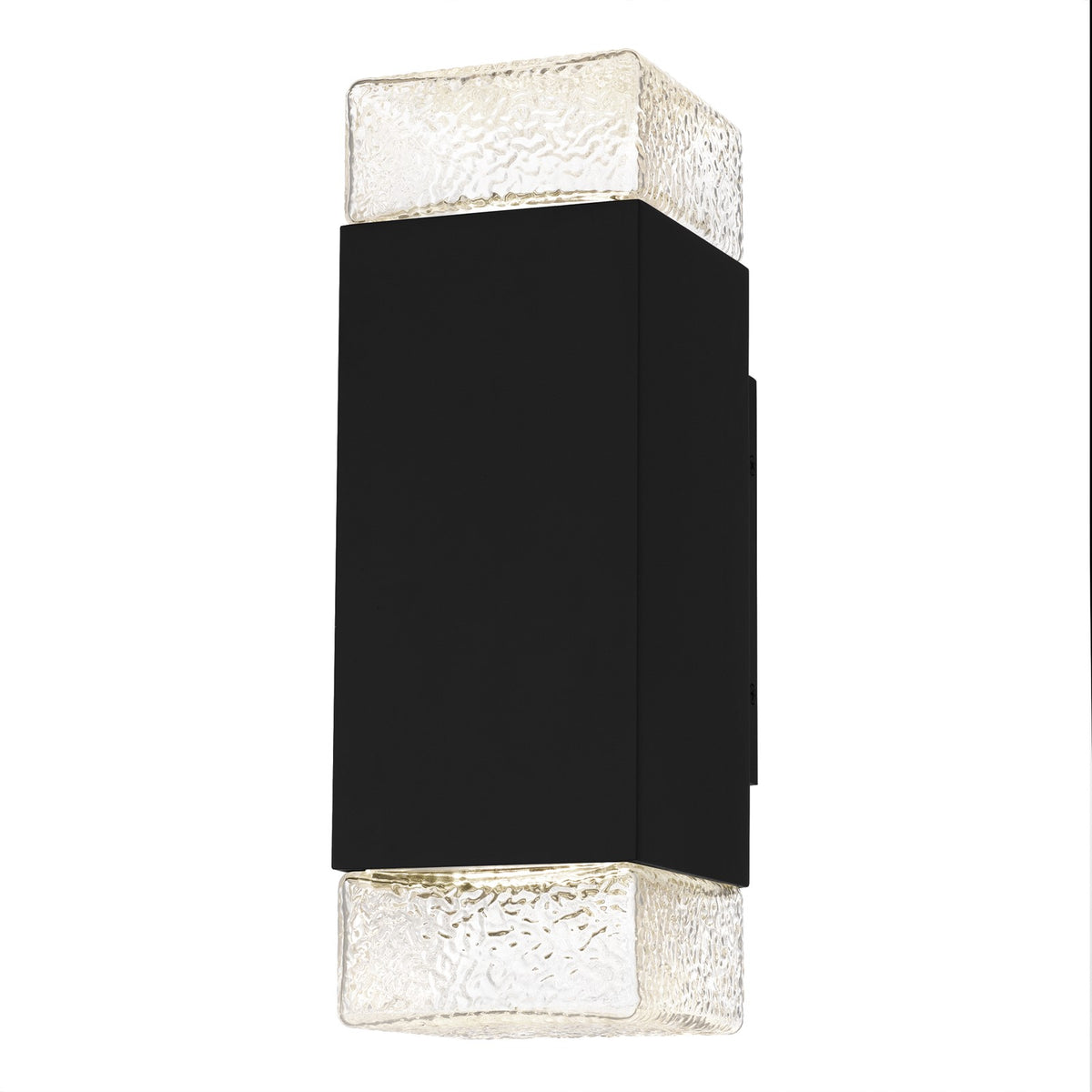 Quoizel Saxton 14in 1-Light Outdoor Wall Sconce | Contemporary Matte Black and Clear Textured Glass | Front Door & Porch | Model SAX8405MBK