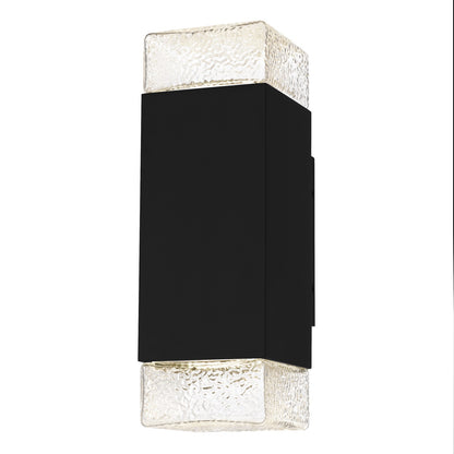 Quoizel Saxton 14in 1-Light Outdoor Wall Sconce | Contemporary Matte Black and Clear Textured Glass | Front Door & Porch | Model SAX8405MBK