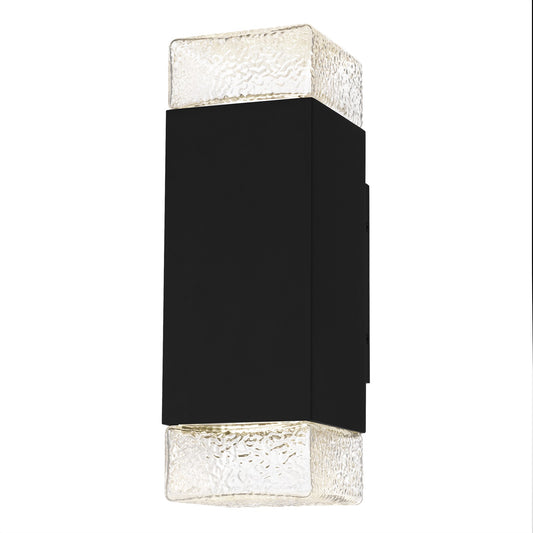 Quoizel Saxton 14in 1-Light Outdoor Wall Sconce | Contemporary Matte Black and Clear Textured Glass | Front Door & Porch | Model SAX8405MBK