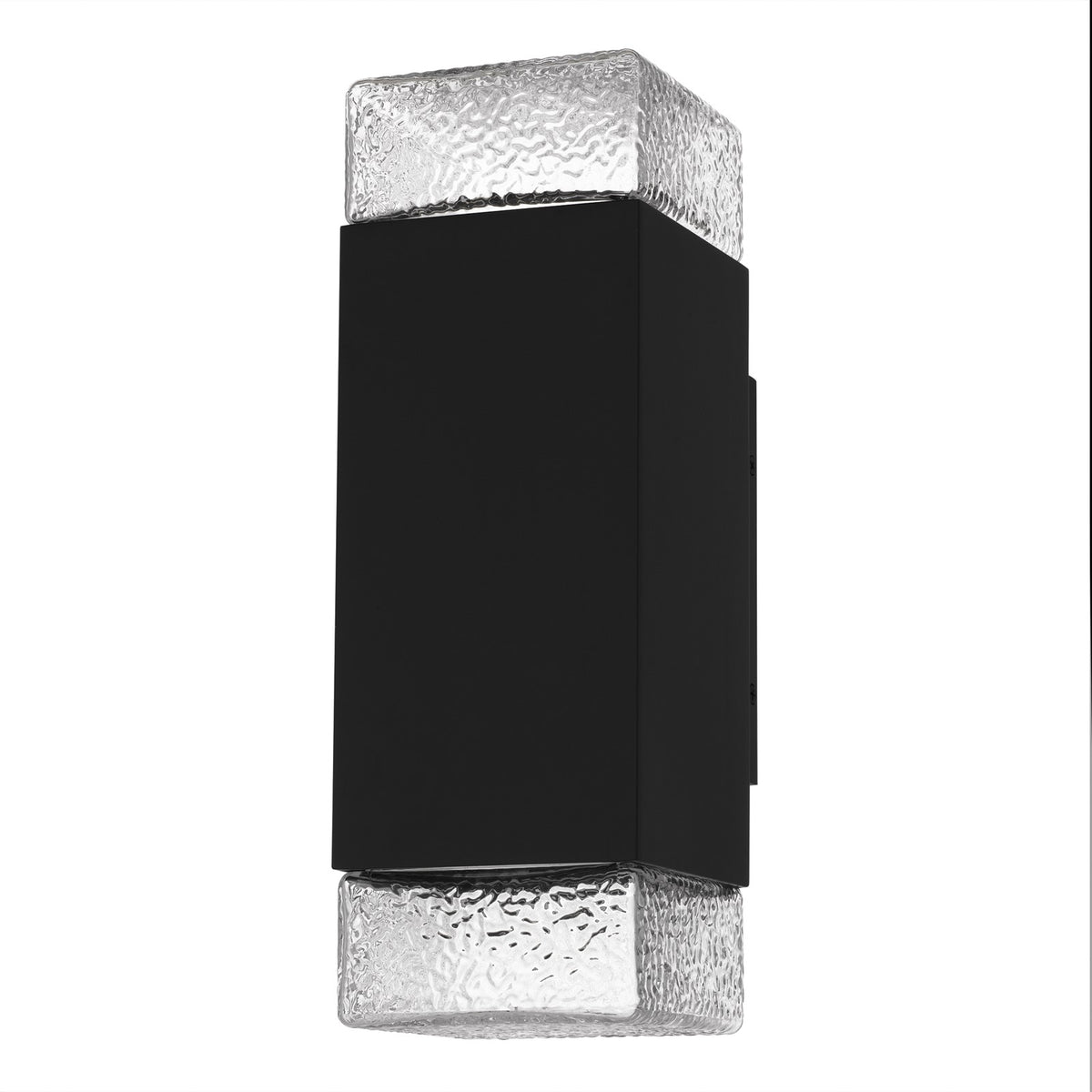 Quoizel Saxton 14in 1-Light Outdoor Wall Sconce | Contemporary Matte Black and Clear Textured Glass | Front Door & Porch | Model SAX8405MBK