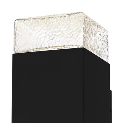 Quoizel Saxton 14in 1-Light Outdoor Wall Sconce | Contemporary Matte Black and Clear Textured Glass | Front Door & Porch | Model SAX8405MBK