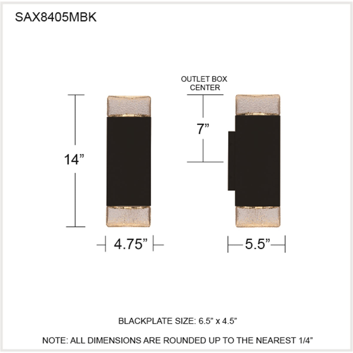 Quoizel Saxton 14in 1-Light Outdoor Wall Sconce | Contemporary Matte Black and Clear Textured Glass | Front Door & Porch | Model SAX8405MBK