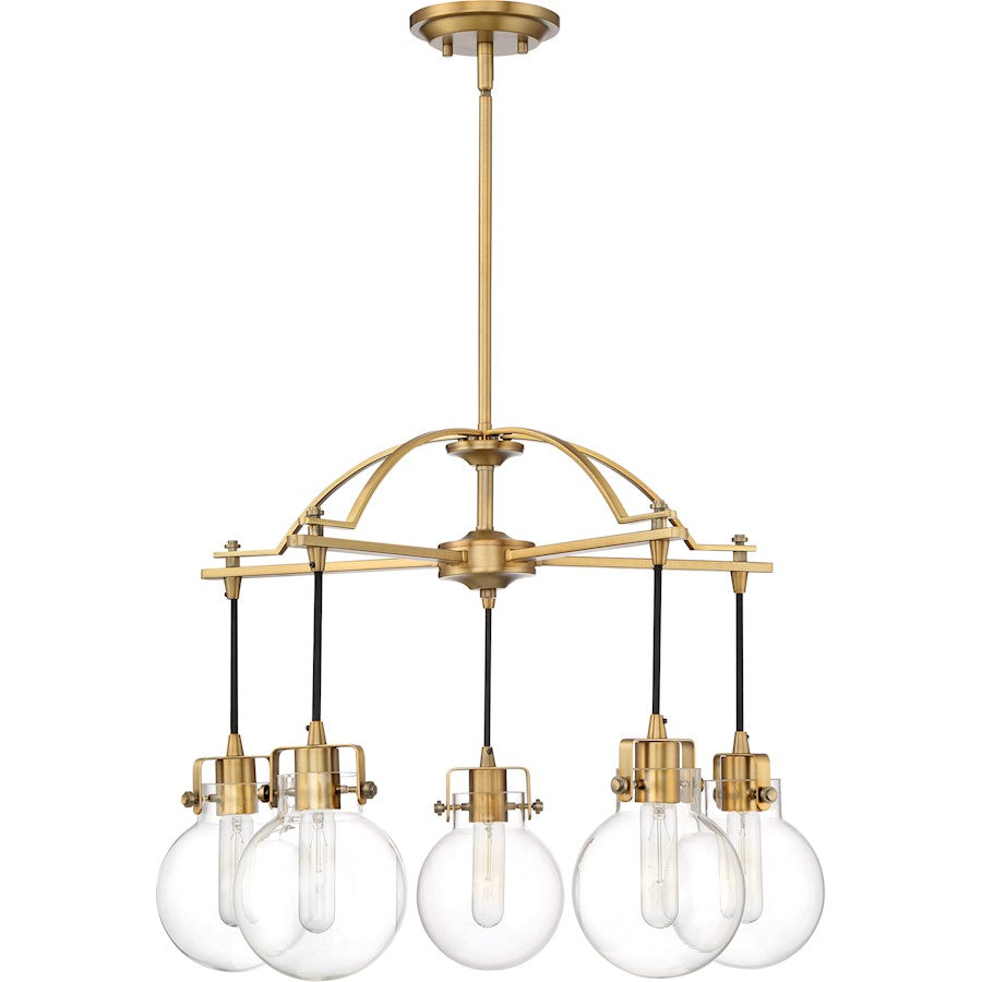 Quoizel 5 Light Sidwell Chandelier, Weathered Brass