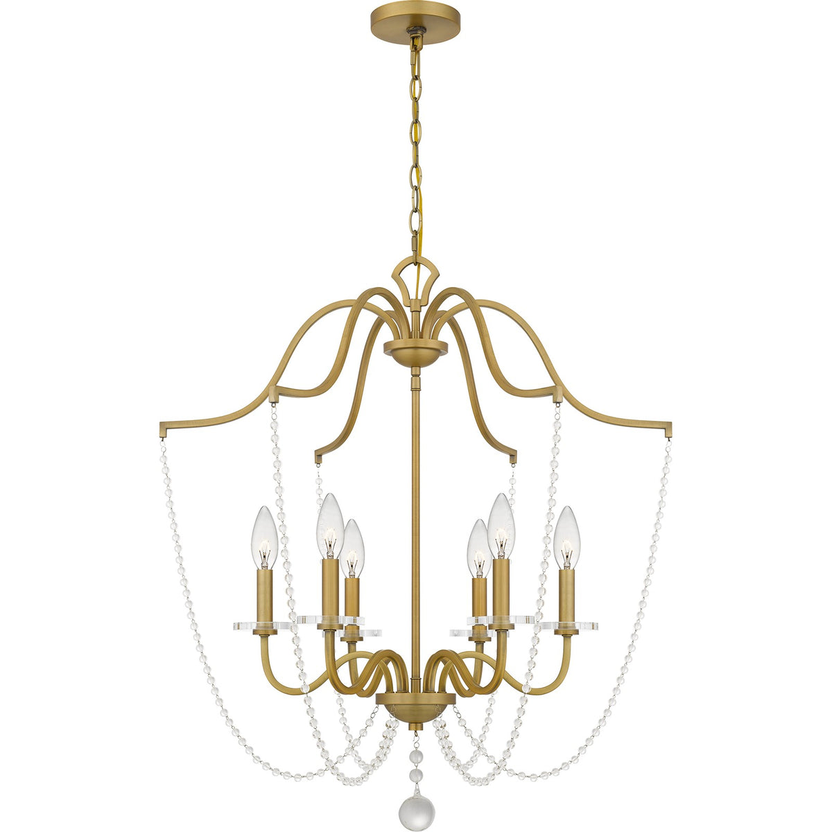 Quoizel Sunday 28in 6-Light Chandelier | Glam Aged Brass and Clear Crystal Glass | Dining Room & Foyer | 28 x 28 x 31.5 in | Model SDY5028AB