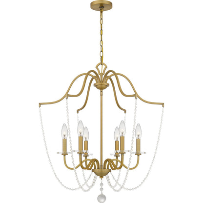 Quoizel Sunday 28in 6-Light Chandelier | Glam Aged Brass and Clear Crystal Glass | Dining Room & Foyer | 28 x 28 x 31.5 in | Model SDY5028AB
