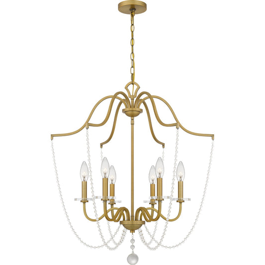 Quoizel Sunday 28in 6-Light Chandelier | Glam Aged Brass and Clear Crystal Glass | Dining Room & Foyer | 28 x 28 x 31.5 in | Model SDY5028AB