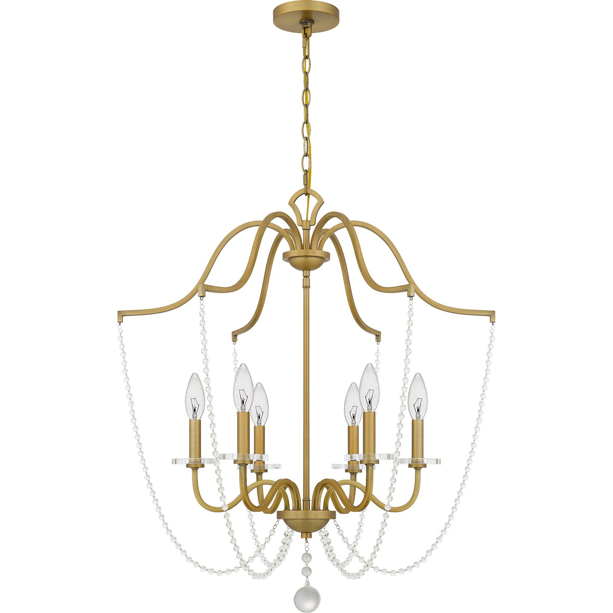 Quoizel Sunday 28in 6-Light Chandelier | Glam Aged Brass and Clear Crystal Glass | Dining Room & Foyer | 28 x 28 x 31.5 in | Model SDY5028AB