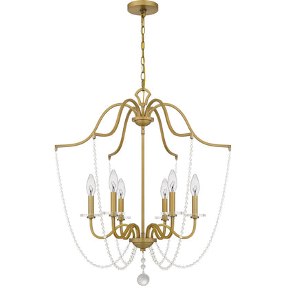 Quoizel Sunday 28in 6-Light Chandelier | Glam Aged Brass and Clear Crystal Glass | Dining Room & Foyer | 28 x 28 x 31.5 in | Model SDY5028AB