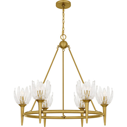 Quoizel Shea 31in 6-Light Chandelier | Traditional Brushed Gold and Clear Glass | Dining Room & Foyer | 31 x 31 x 30 in | Model SHA5032BRG