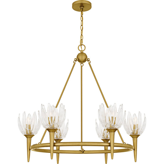 Quoizel Shea 31in 6-Light Chandelier | Traditional Brushed Gold and Clear Glass | Dining Room & Foyer | 31 x 31 x 30 in | Model SHA5032BRG