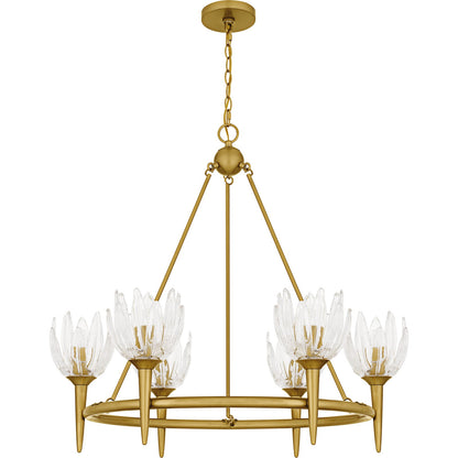 Quoizel Shea 31in 6-Light Chandelier | Traditional Brushed Gold and Clear Glass | Dining Room & Foyer | 31 x 31 x 30 in | Model SHA5032BRG