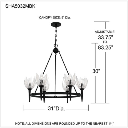 Quoizel Shea 31in 6-Light Chandelier | Traditional Matte Black and Clear Glass | Dining Room & Foyer | 31 x 31 x 30 in | Model SHA5032MBK