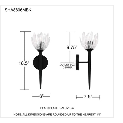 Quoizel Shea 18in 1-Light Wall Sconce | Traditional Matte Black and Clear Glass | Bedroom & Hallway | 6 x 7.5 x 18.5 in | Model SHA8806MBK