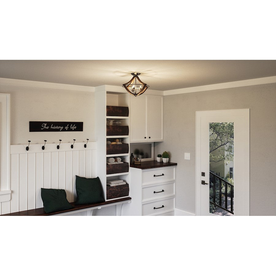 Quoizel 3 Light Shire Flush Mount, Rustic Black