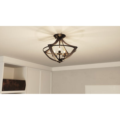 Quoizel 3 Light Shire Flush Mount, Rustic Black