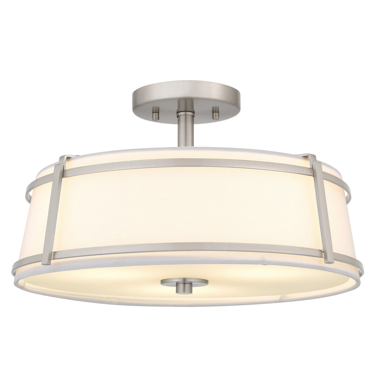 Quoizel Sloane 16in 3-Light Semi-Flush Mount | Brushed Nickel Steel and White Fabric Shade | Bedroom & Hallway | 16 x 16 x 9.25 in | Model SLN1716BN