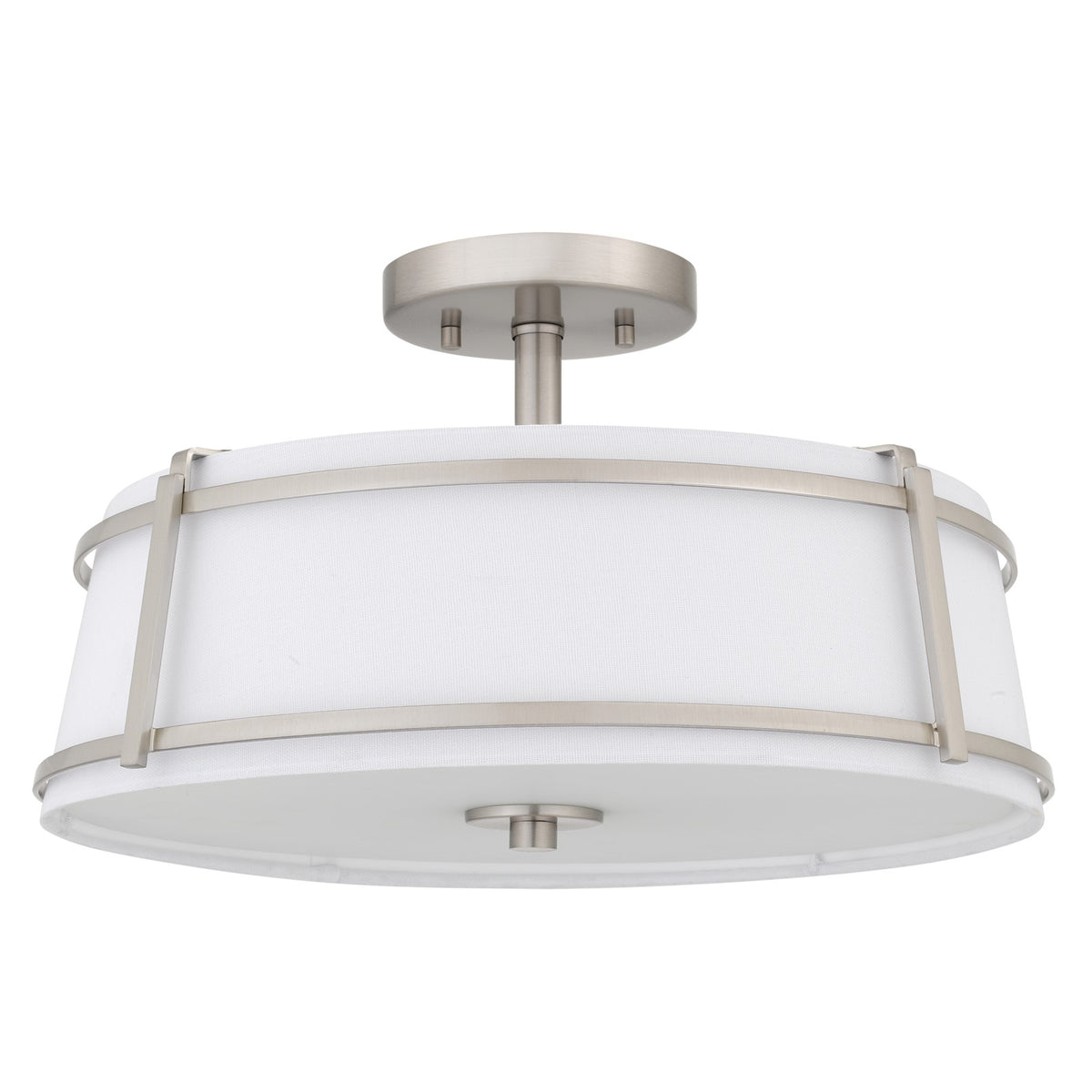 Quoizel Sloane 16in 3-Light Semi-Flush Mount | Brushed Nickel Steel and White Fabric Shade | Bedroom & Hallway | 16 x 16 x 9.25 in | Model SLN1716BN