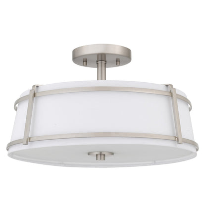 Quoizel Sloane 16in 3-Light Semi-Flush Mount | Brushed Nickel Steel and White Fabric Shade | Bedroom & Hallway | 16 x 16 x 9.25 in | Model SLN1716BN