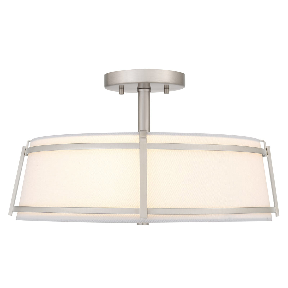 Quoizel Sloane 16in 3-Light Semi-Flush Mount | Brushed Nickel Steel and White Fabric Shade | Bedroom & Hallway | 16 x 16 x 9.25 in | Model SLN1716BN