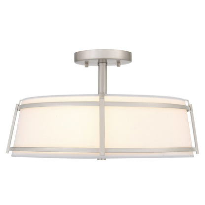 Quoizel Sloane 16in 3-Light Semi-Flush Mount | Brushed Nickel Steel and White Fabric Shade | Bedroom & Hallway | 16 x 16 x 9.25 in | Model SLN1716BN