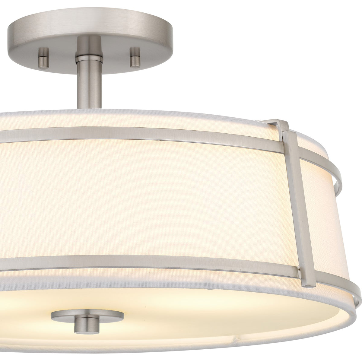 Quoizel Sloane 16in 3-Light Semi-Flush Mount | Brushed Nickel Steel and White Fabric Shade | Bedroom & Hallway | 16 x 16 x 9.25 in | Model SLN1716BN