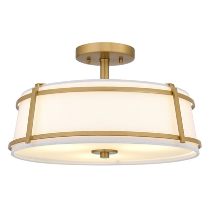 Quoizel Sloane 16in 3-Light Semi-Flush Mount | Brushed Gold Steel and White Fabric Shade | Bedroom & Hallway | 16 x 16 x 9.25 in | Model SLN1716BRG