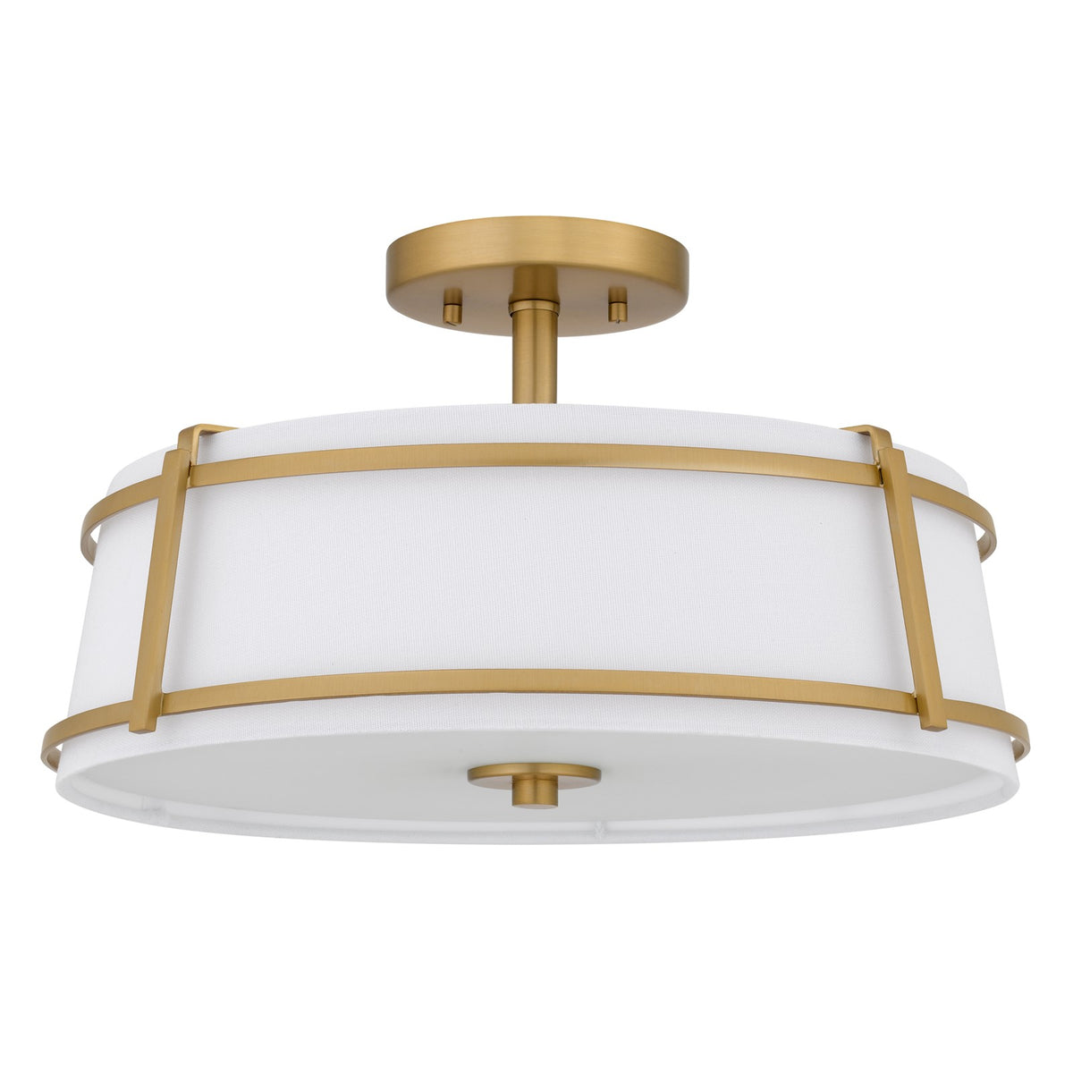 Quoizel Sloane 16in 3-Light Semi-Flush Mount | Brushed Gold Steel and White Fabric Shade | Bedroom & Hallway | 16 x 16 x 9.25 in | Model SLN1716BRG