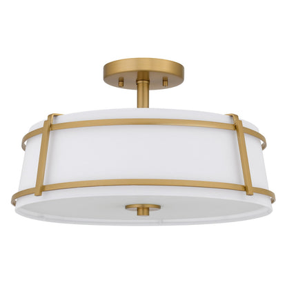Quoizel Sloane 16in 3-Light Semi-Flush Mount | Brushed Gold Steel and White Fabric Shade | Bedroom & Hallway | 16 x 16 x 9.25 in | Model SLN1716BRG