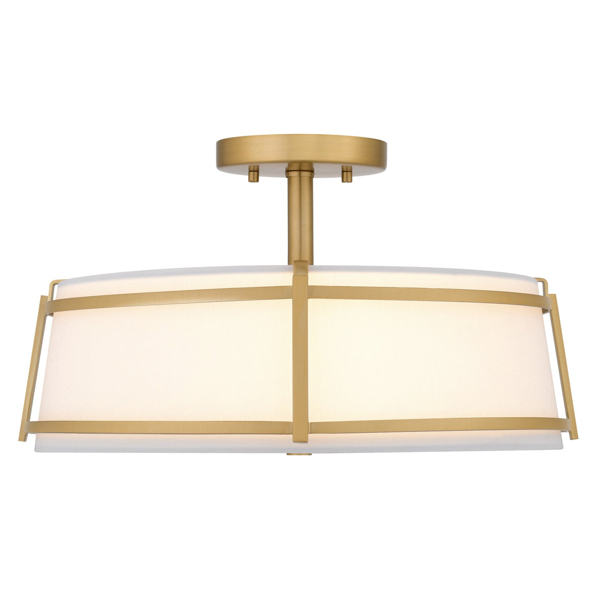 Quoizel Sloane 16in 3-Light Semi-Flush Mount | Brushed Gold Steel and White Fabric Shade | Bedroom & Hallway | 16 x 16 x 9.25 in | Model SLN1716BRG