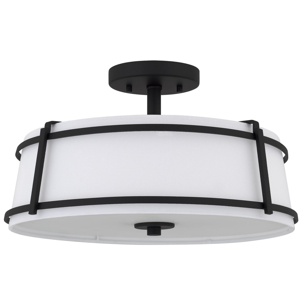 Quoizel Sloane 16in 3-Light Semi-Flush Mount | Matte Black Steel and White Fabric Shade | Bedroom & Hallway | 16 x 16 x 9.25 in | Model SLN1716MBK