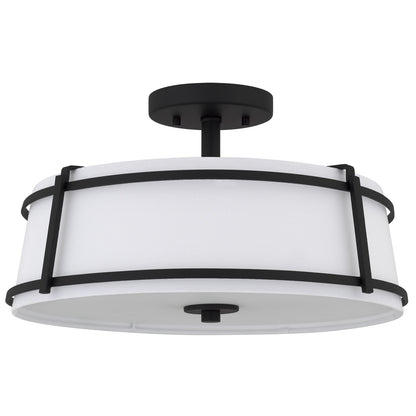 Quoizel Sloane 16in 3-Light Semi-Flush Mount | Matte Black Steel and White Fabric Shade | Bedroom & Hallway | 16 x 16 x 9.25 in | Model SLN1716MBK